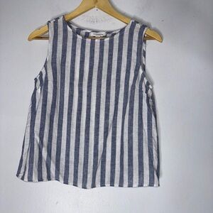 beach lunch lounge XS Blue White Stripe Wrap Back Sleeveless Linen‎ Top